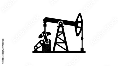 Oil Pump Jack Silhouette Vector Illustration. Petroleum Extraction, Oil Rig, Energy Industry Equipment Logo Icon Isolated on White Background Graphic Clip Art Design Asset