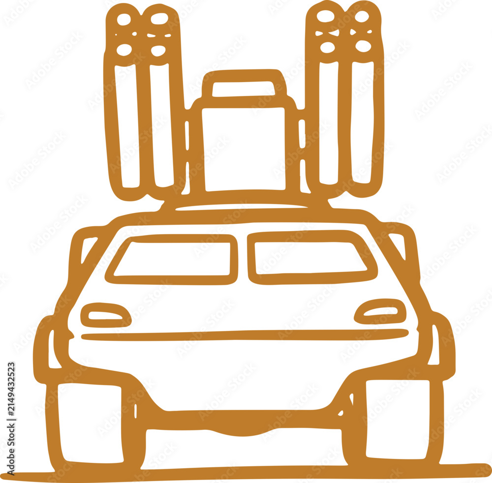 Obraz premium Doodle Armored Vehicle with Rocket Launchers, Front View Sketch for Strategic Defense Concept, Strong Symbol.