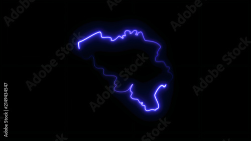 Photography Glowing neon blue outline map of belgium isolated on a black background, digital