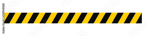 Continuous traffic caution border in a straight horizontal line, decorated with yellow and black hazard stripes in a seamless repeating pattern, transparent background