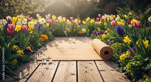 Peaceful outdoor yoga setup on a spring deck