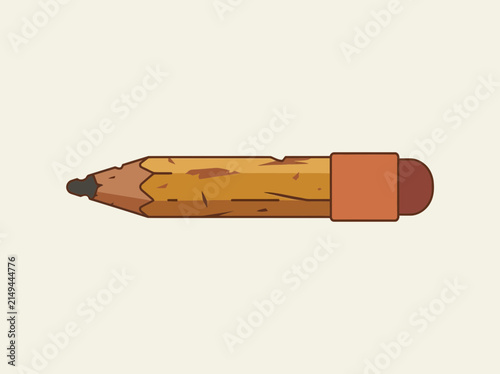 фотографія A short stubby used pencil with a red eraser on a plain background
