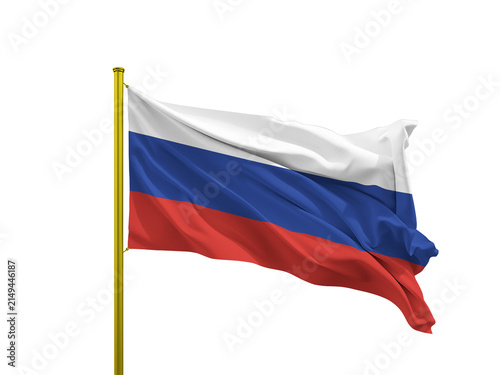 Canvas Print Russia flag waving on a golden pole isolated on Transparent Background