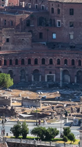 Aerial View of Trajan's Markets and Ancient Roman Ruins in Rome, Italy