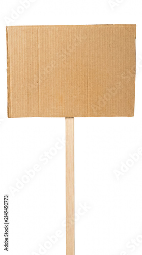 Fotografía Blank rectangular corrugated cardboard placard on a wooden stick