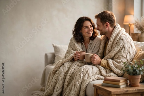 Cozy Couple Enjoying Coffee and Warmth Together