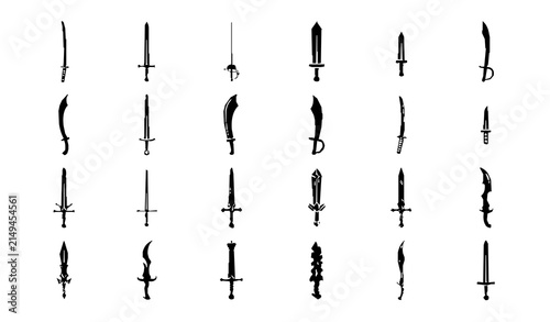 Konstfotografi Black Sword Silhouette Vector Collection Featuring Katana Longsword Rapier and F