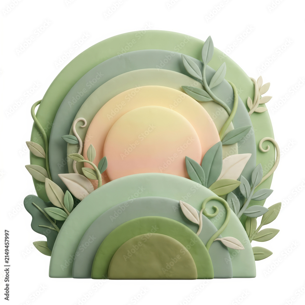 Obraz premium Subtainability Soft 3D Illustration soft 3d illustration of sustainable pastel rainbow and leaf circle art