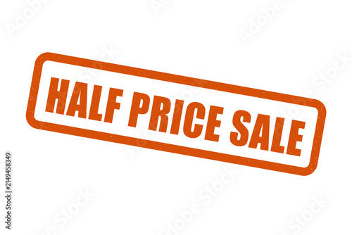 Foto Bright orange half price sale sign isolated on black background