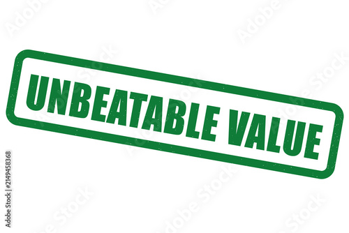 Green rubber stamp text reading unbeatable value on black background