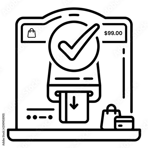 Online shopping payment checkout process confirmation on laptop screen