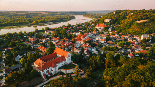 Aerial view of Kazimierz Dolny town during sunset, Lublin Voivodeship, Poland