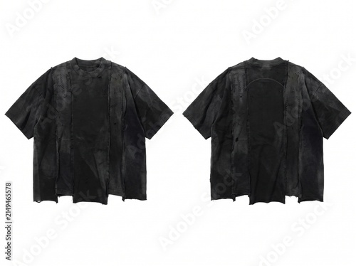Black distressed oversized tshirt mockup front and back view.