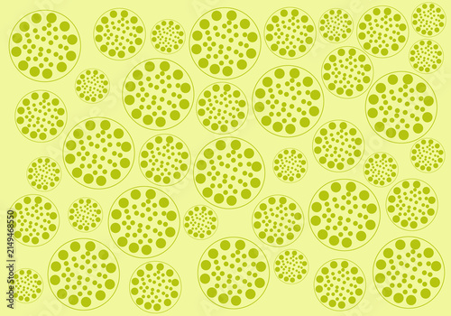 Abstract green circular geometric pattern featuring dotted dot arrangements on a soft pastel background. A modern minimalist decorative design ideal for wallpapers, packaging,and textile prints, 