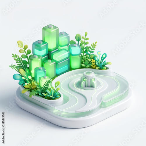 Subtainability Soft 3D Illustration sustainability soft 3d illustration green city concept with plant and clean energy