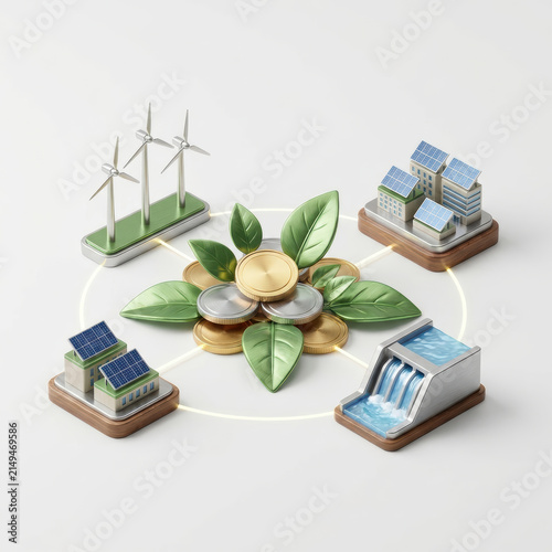 Subtainability Soft 3D Illustration sustainability soft 3d illustration of clean energy finance with leaf and solar power