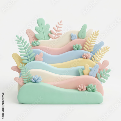 Subtainability Soft 3D Illustration soft pastel 3d illustration of subtainability botanical layers