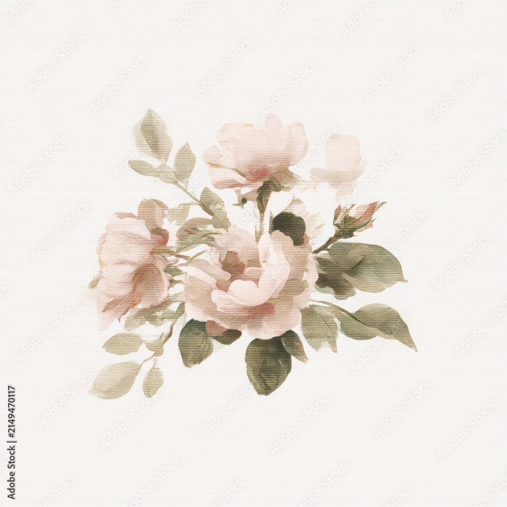 Obraz premium Elegant watercolor roses with soft pink petals and green leaves.