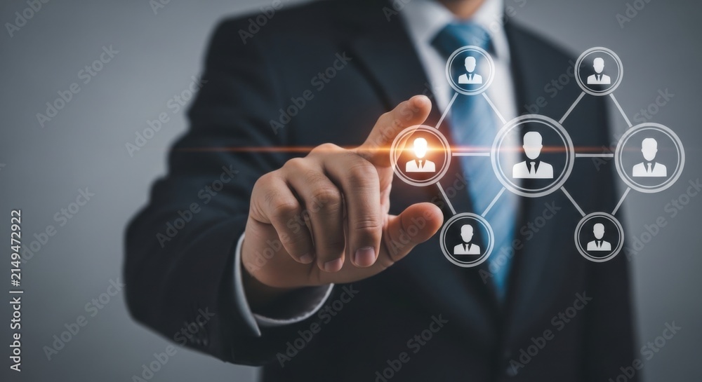 Obraz premium Businessman connecting people in network on digital interface