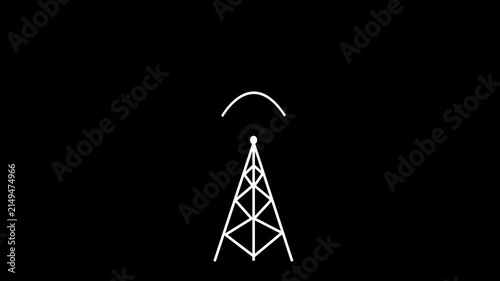 Telecom tower transmitting wireless wifi signal waves animation