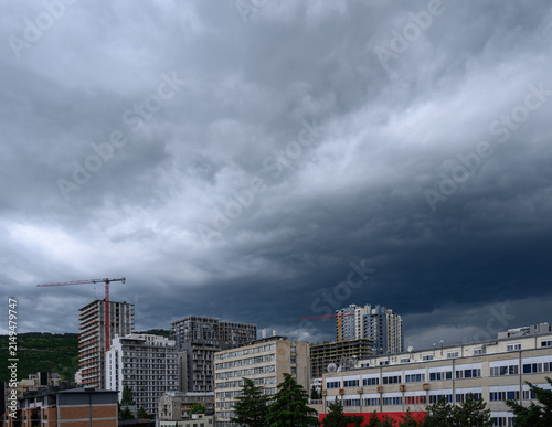 Принти на полотні Cityscape with Modern High Rise Buildings and Overcast Sky in Tbilisi, Georgia