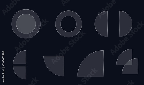 Abstract dark glass geometric circle segments vector set for modern web data visual graphic infographic creation