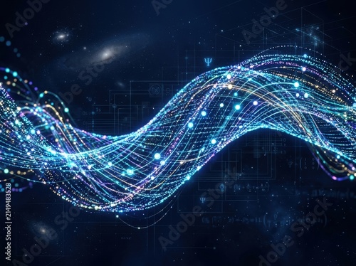 Connected Network Lines with Glowing Data Stream Particles