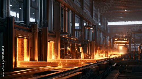 Industrial Refractory Brick Manufacturing Process with Glowing Elements and Production Line