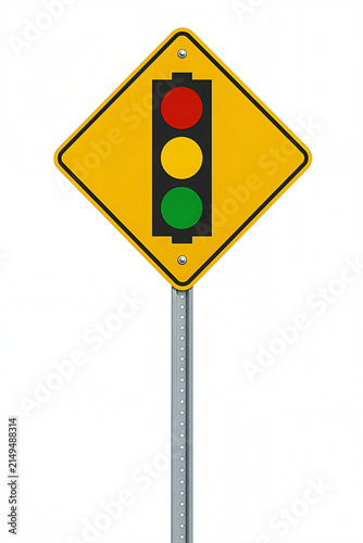 Traffic Signal Ahead Warning Road Sign Isolated on White Background