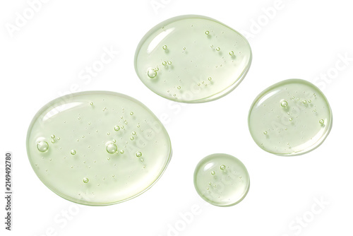 Clear cosmetic liquid gel drops infused with tiny air bubbles isolated on transparent background perfect for skincare advertisements and pharmaceutical marketing materials design.