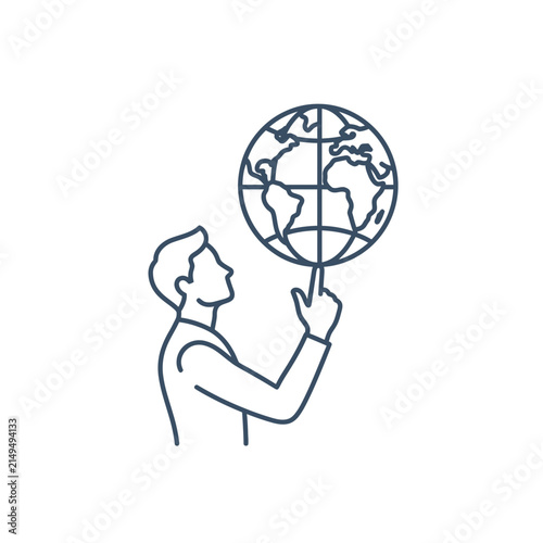 Man balancing globe on one finger.