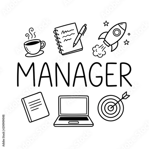 Manager lifestyle doodle illustration with hand-drawn elements.