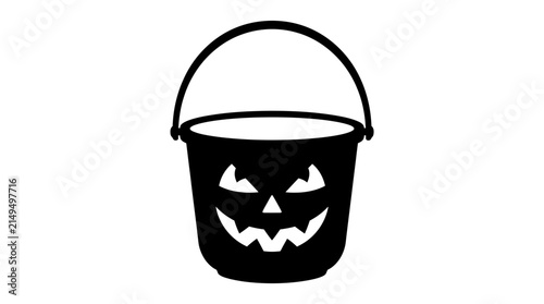 Halloween Halloween pumpkin bucket vector, black jack o lantern candy pail icon, spooky trick or treat basket silhouette for seasonal holiday design vector
