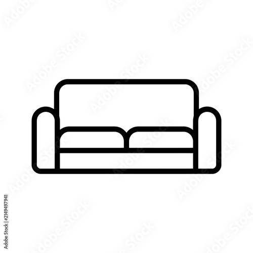 Minimalist black outline couch sofa furniture icon for interior design.