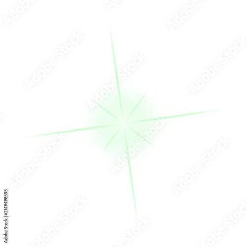 Soft green star flare effect isolated on clean white background