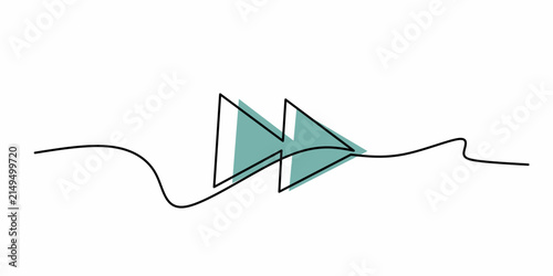 Minimalist Continuous Line Drawing of Fast Forward Media Player Icon. Fast Forward Button in Continuous One Line Style for Media Player