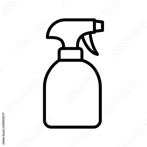 Single black linear outline cleaning spray bottle line art vector icon.