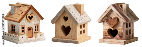 Set of Rustic miniature wooden cottage model with detailed windows and door on transparent png background. Ai generated