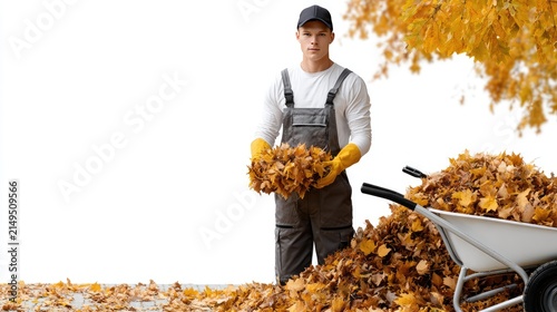 Hands gently gather colorful autumn leaves using a rake, surrounded by scenic nature and a peaceful ambiance in the background