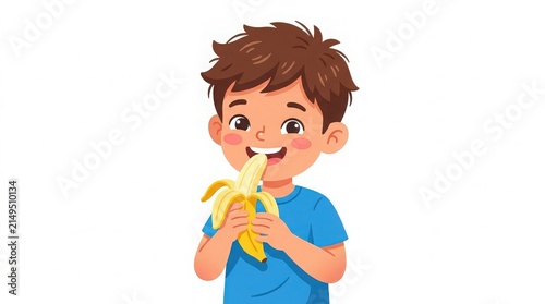 Happy Little Boy Eating a Healthy Banana with a Bright Smile