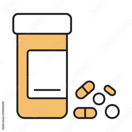 Prescription Bottle with Scattered Pills and Capsules Vector