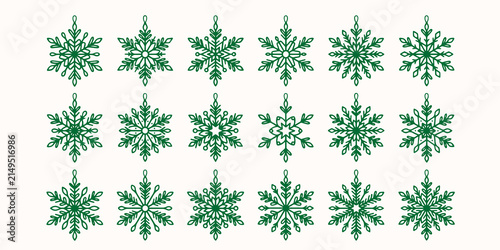 Foto Collection of decorative hand drawn snowflake icons with snowflake christmas orn