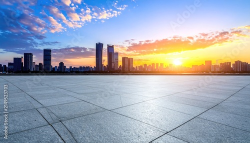 Modern business building skyline with blue sky