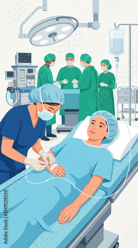 Surgeons and nurses attending to a patient in a surgical room during a procedure