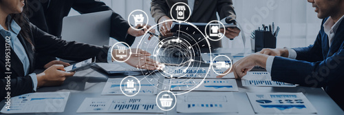 Bild auf Leinwand Omni-channel marketing and online shopping strategies, cross-platform customer experience, brand unification, and integrated marketing communication across digital channels