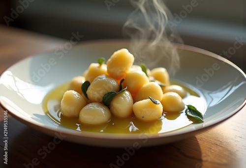 Elegant Gnocchi Pasta Sage Brown Butter Serenity in Shallow Ceramic Bowl