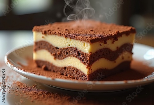 Visual Delight of Tiramisu Layers Cocoa Dusting Glass Casserole Culinary Wonder