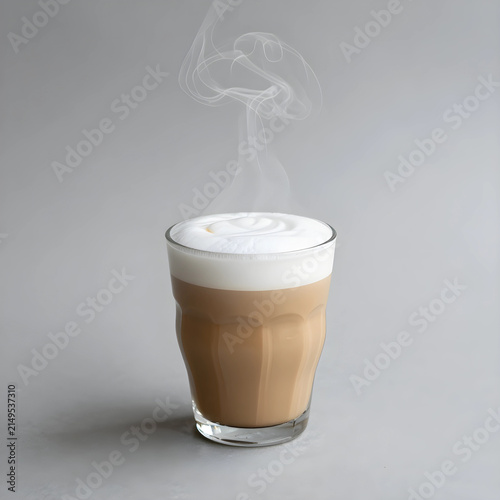 Steaming hot latte coffee w...