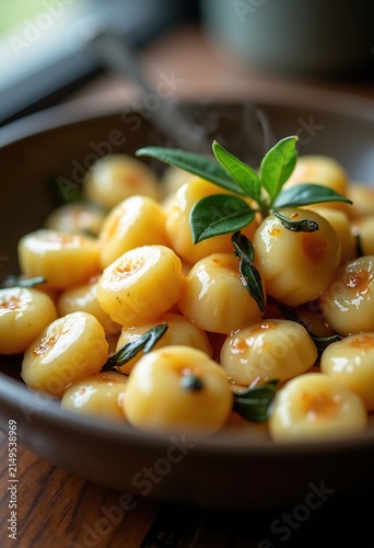 Delicate Gnocchi Pasta in Sage Brown Butter Shallow Ceramic Serving Vessel Rustic Charm