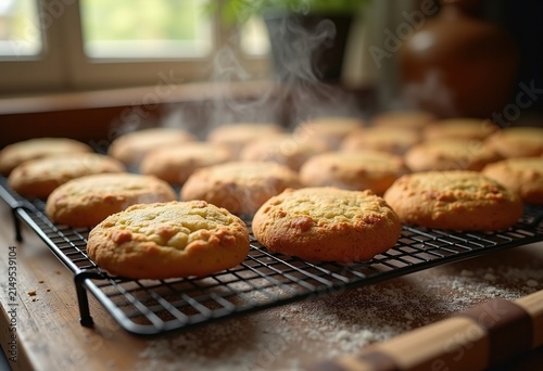 Golden Brown Cookies Cooling Rack Kitchen Scene Warm Home Baking Comfort